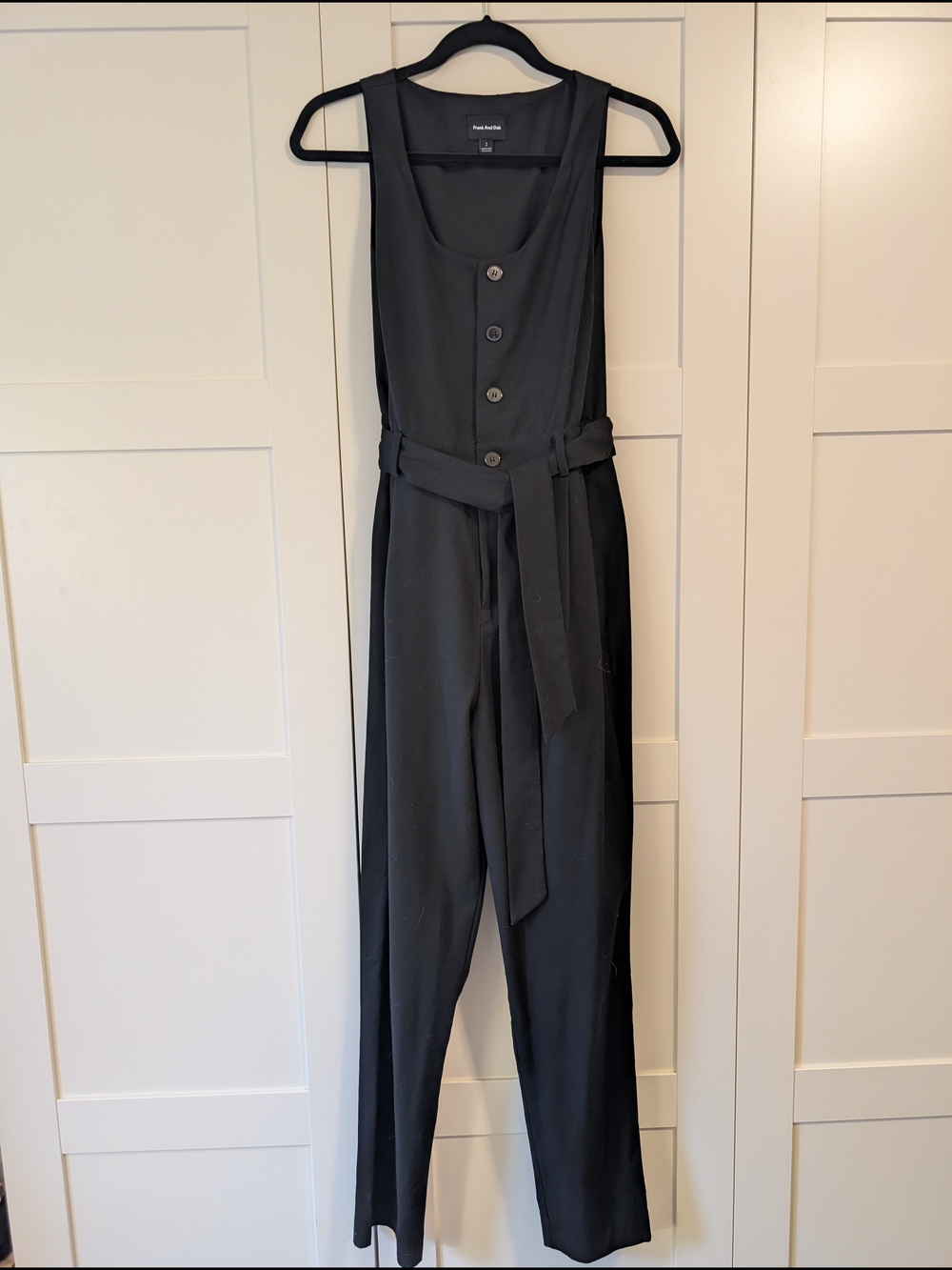 Frank & Oak Black Button-Front Belted Jumpsuit